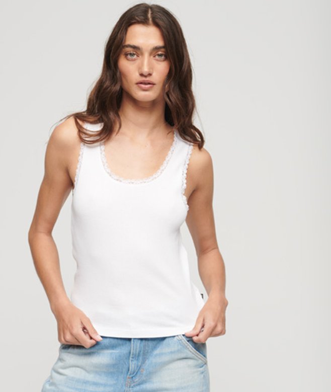 Athletic Essentials Vintage Hemdtopje met Kanten Rand Wit Grootte: S/M afbeelding