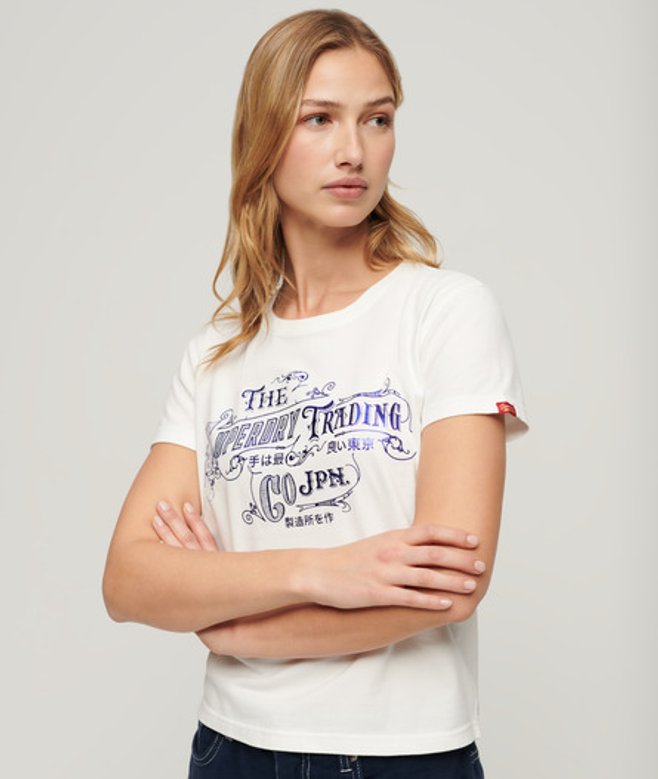 Aansluitend Workwear T-shirt met Folieprint Crème Grootte: 36 afbeelding