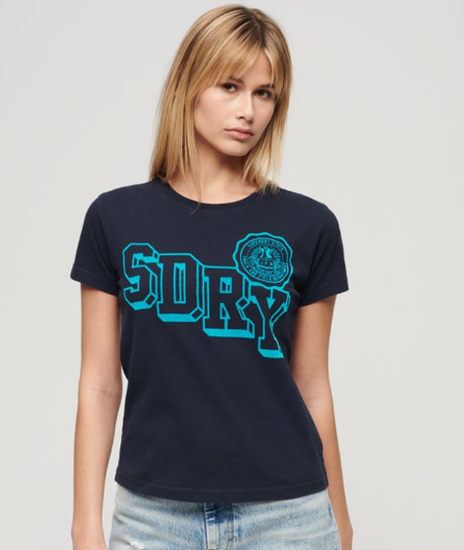 Varsity T-shirt met Flockprint en Aansluitende Pasvorm