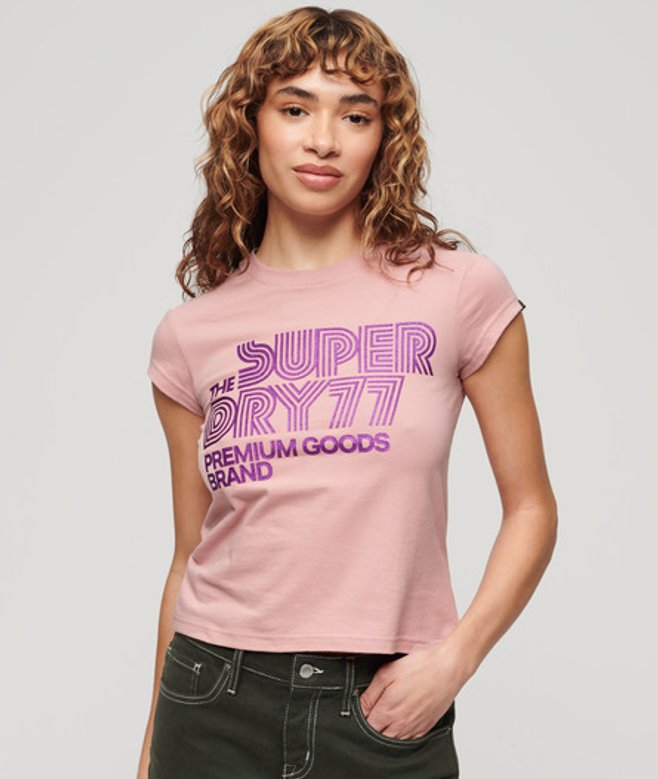 T-shirt met Retro-glitterlogo Roze Grootte: 38 afbeelding