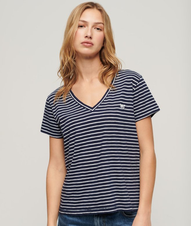 Ruimvallend Geborduurd T-shirt met V-hals Blauw Grootte: 40 afbeelding