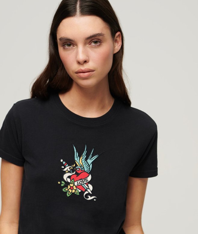 Aansluitend Tattoo-t-shirt met Borduursel Zwart Grootte: 42 afbeelding