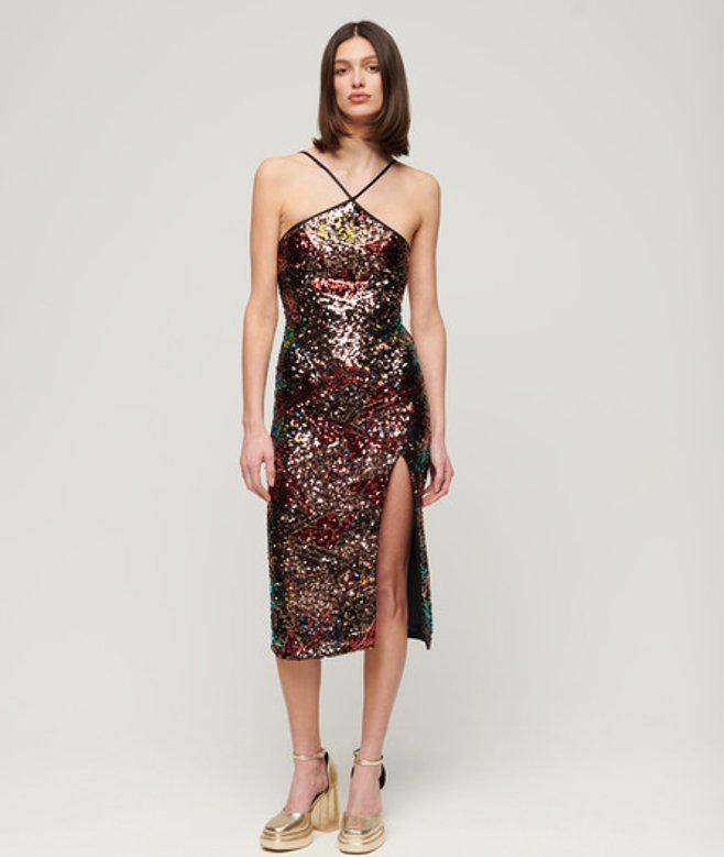 Midi-jurk met Halternek en Lovertjes Multi Grootte: 44 afbeelding