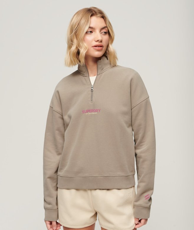 Superdry Sportswear Boxy Sweatshirt met Logo en Korte Rits Beige