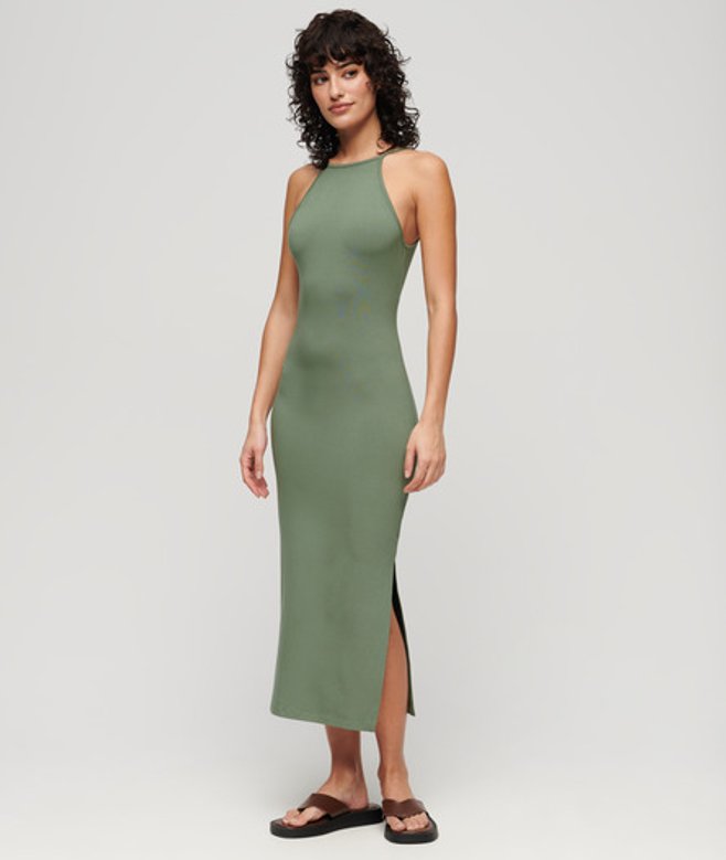 Superdry Jersey Midi-jurk met Kanten Achterkant Groen