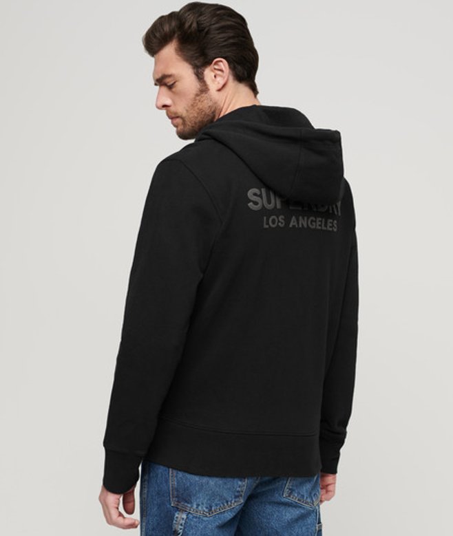 Superdry Luxe Sport Hoodie met Rits en Losse Pasvorm Zwart