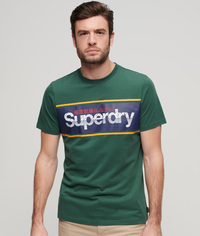 T-shirt met Gestreept Core-logo Groen Grootte: M afbeelding