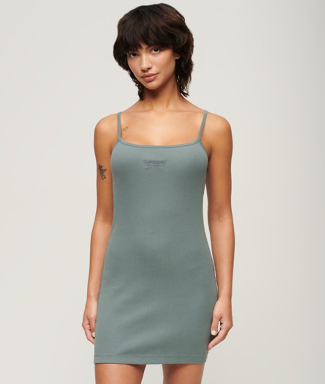 Geborduurde Geribde Jurk met Bandjes Blauw Grootte: 40 afbeelding