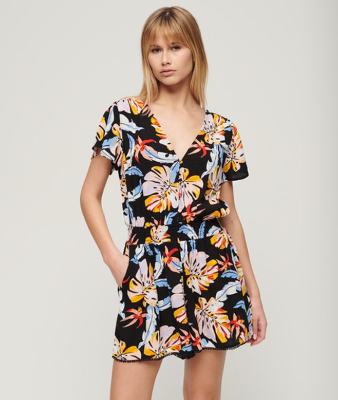 Superdry Beach Playsuit met Korte Mouwen Zwart