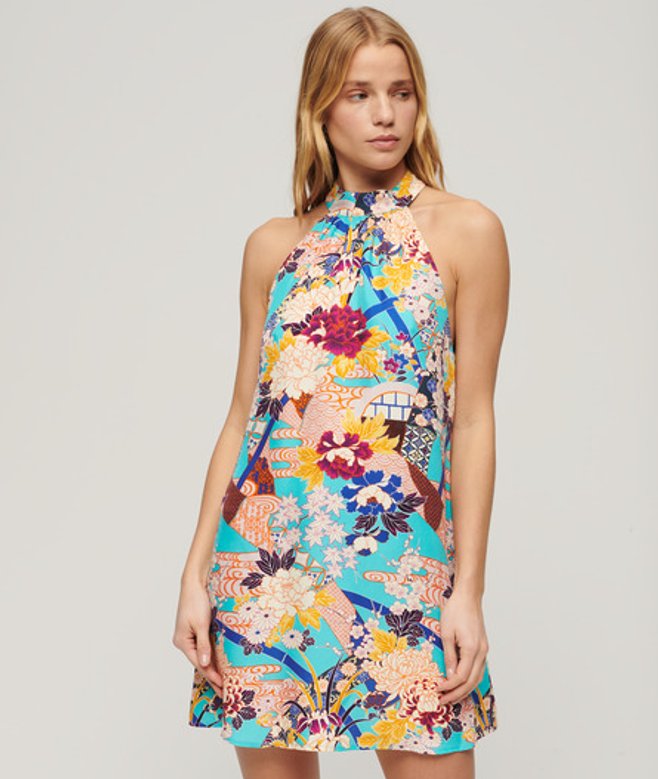 Mouwloze Mini-jurk met Print Blauw Grootte: 40 afbeelding