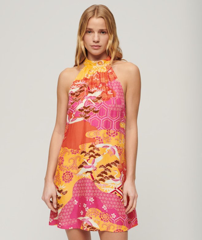 Mouwloze Mini-jurk met Print Geel Grootte: 34 afbeelding