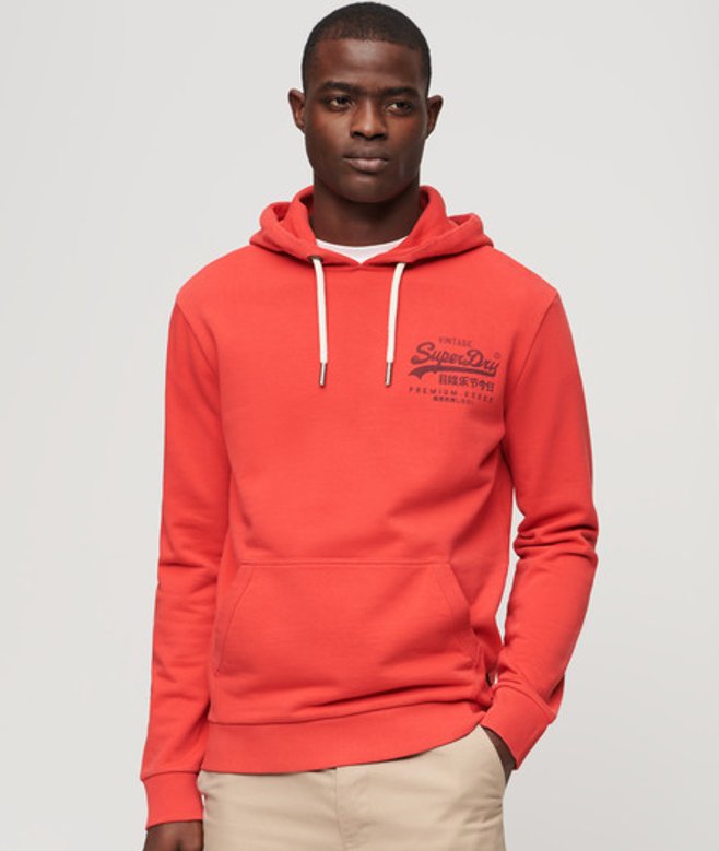 Superdry Classic Heritage Hoodie met Vintage Logo op de Borst Rood