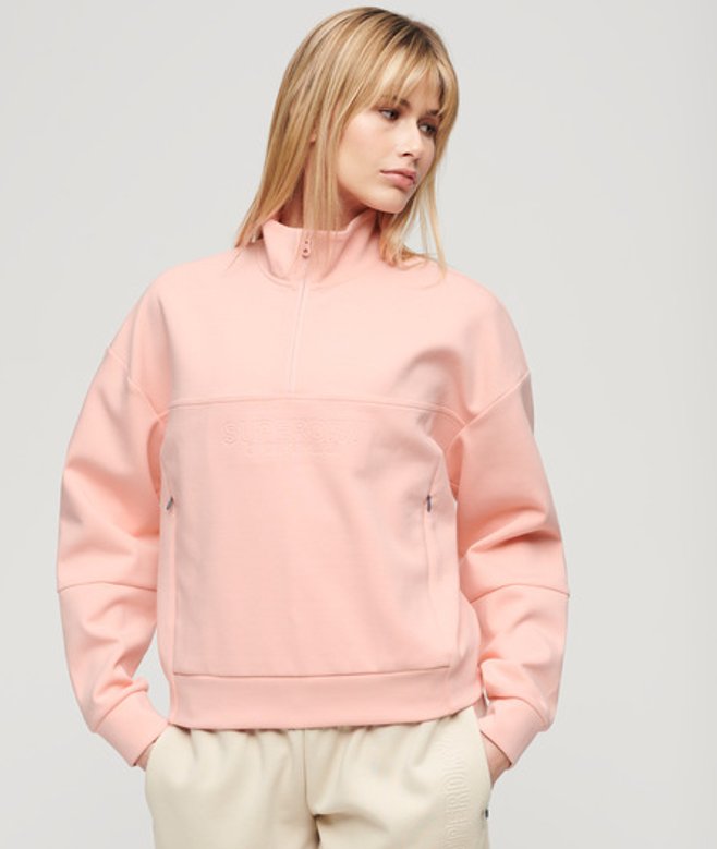 Superdry & Co Women's Sport Tech Relaxed Half Zip Pink / Peach Pearl Pink