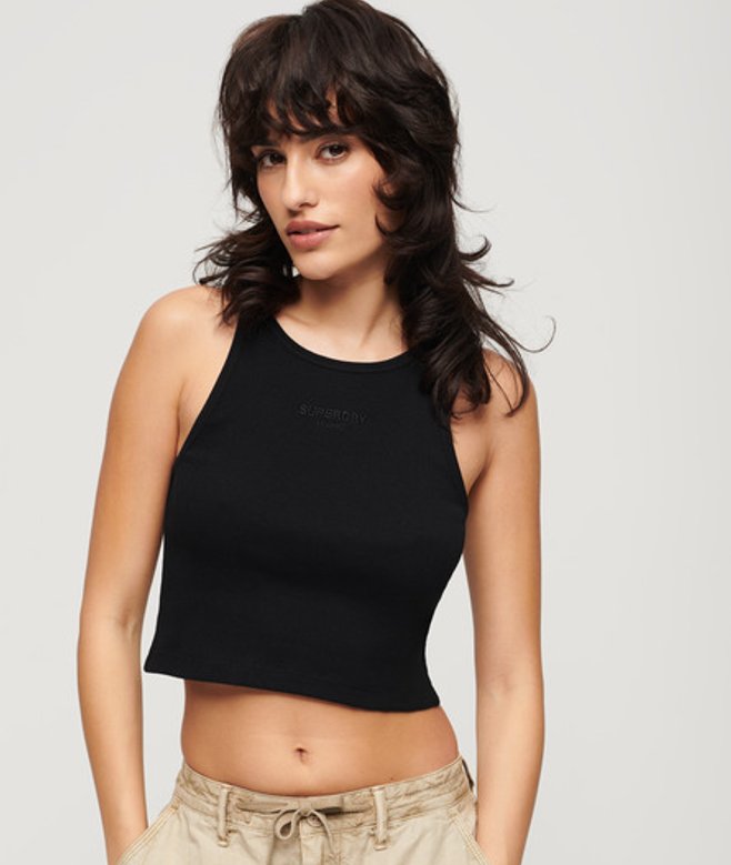 Rib Racer Hemdje met Borduursel Zwart Grootte: 14-16 afbeelding