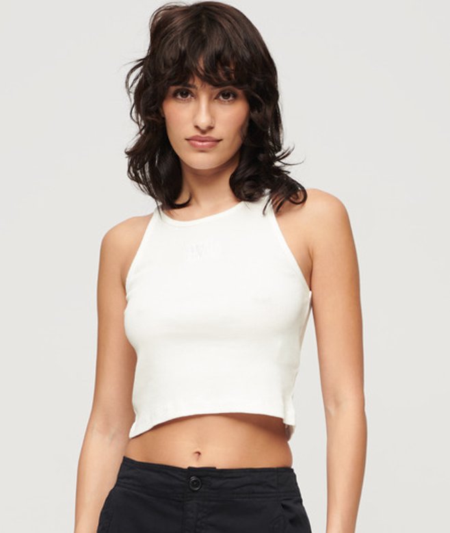 Rib Racer Hemdje met Borduursel Wit Grootte: 14-16 afbeelding