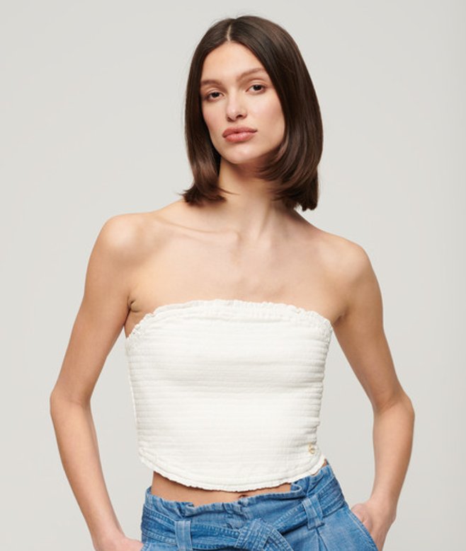 Bandeautop met Smokwerk Wit Grootte: 38 afbeelding