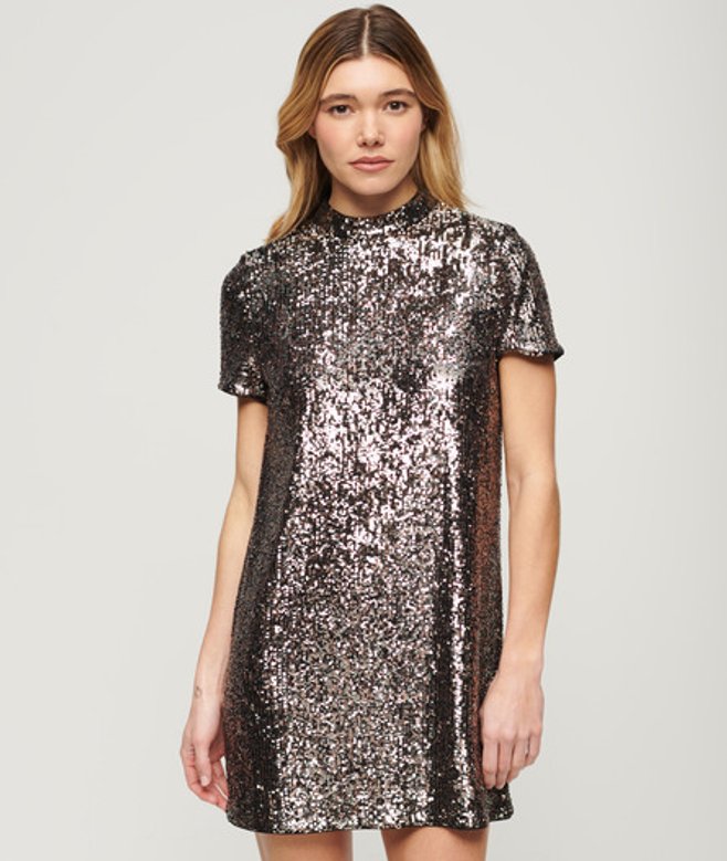 T-shirtjurk met Lovertjes en Hoge Hals Multi Grootte: 38 afbeelding