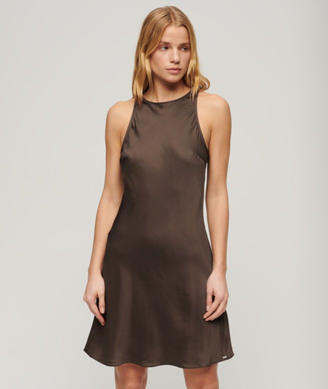 Satijnen Racer Mini-jurk Bruin Grootte: 44 afbeelding