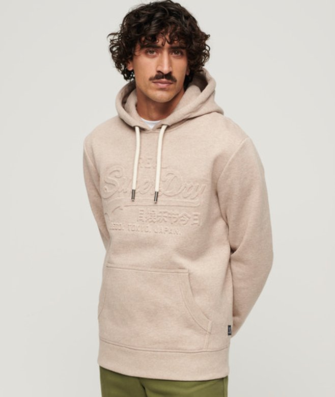 Superdry Hoodie met Vintage-logo in Reliëf Beige
