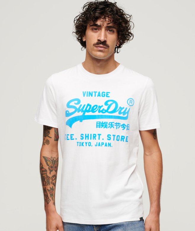 Superdry Herren Neonfarbenes T-shirt mit Vintage-logo Weiß