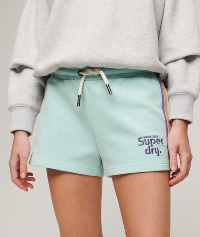 Superdry Women's Rainbow Side Stripe Logo Shorts Green / Grey Green