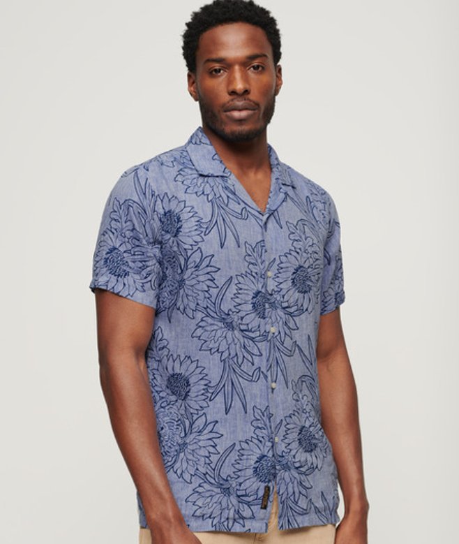 Linnen Overhemd met Open Kraag en Print Blauw Grootte: M afbeelding