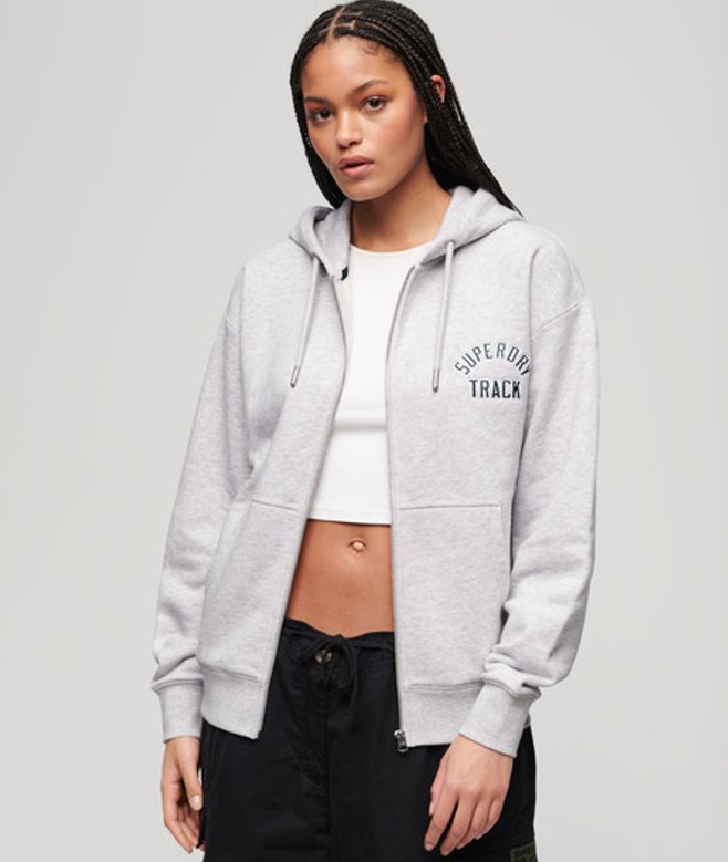 Boyfriend Hoodie met College-logo en Rits Lichtgrijs Grootte: 44 afbeelding