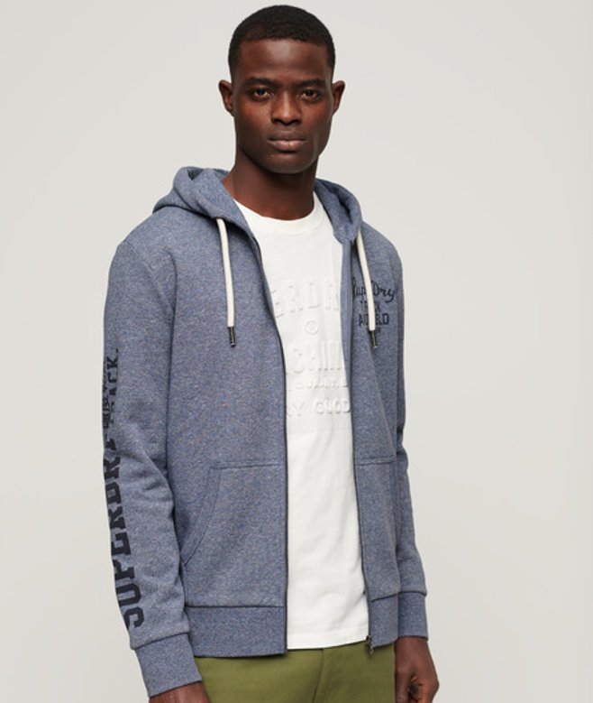 Athletic College Hoodie met Grafische Print en Rits Blauw Grootte: M afbeelding