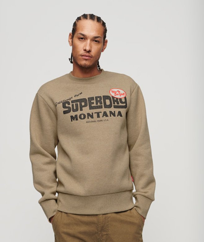 Superdry Travel Postcard Sweatshirt met Ronde Hals en Grafische Print Beige