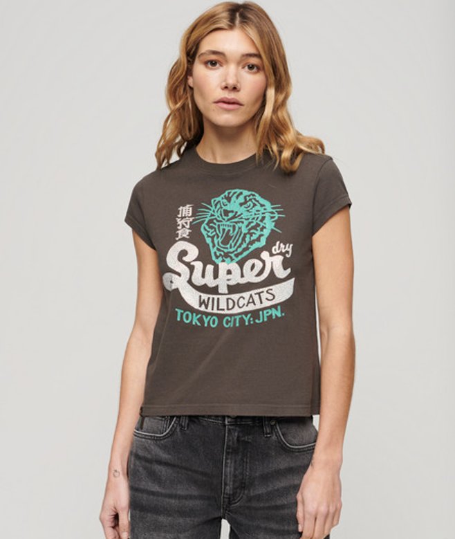 Embellished Poster T-shirt met Kapmouwen Donkergrijs Grootte: 38 afbeelding