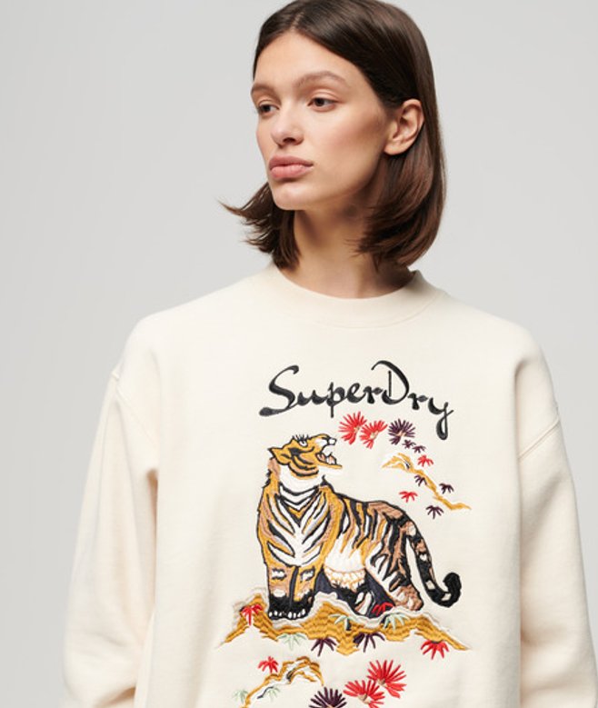 Superdry Suika Geborduurd Sweatshirt met Losse Pasvorm Cr&egrave;me