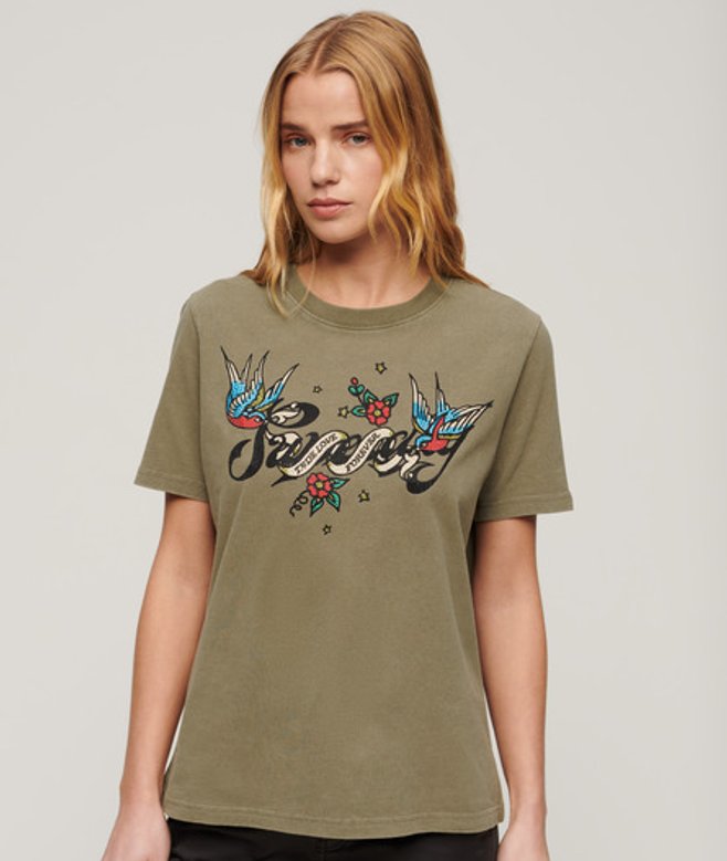 Tattoo T-shirt met Tekst en Grafische Print