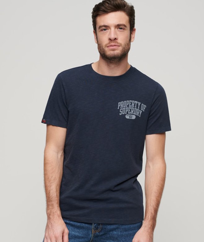 Men's Athletic College Graphic T-shirt Navy / Eclipse Navy Slub - Size: XL - Superdry - Modalova