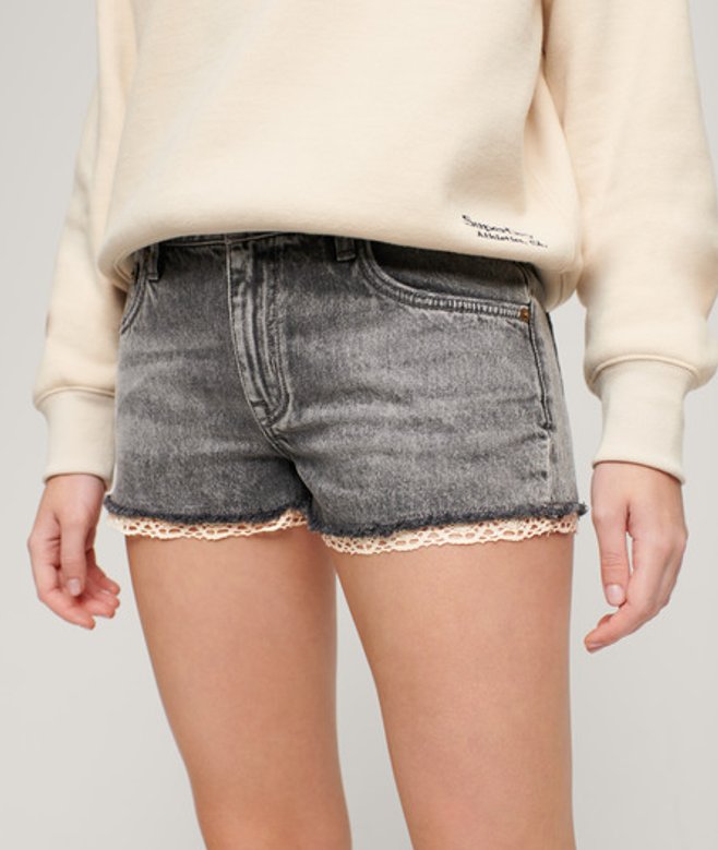 Superdry Women's Denim Hot Shorts Grey / Desert Vintage Silver