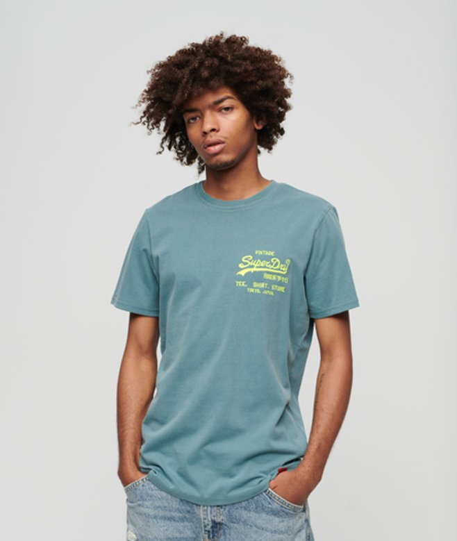 Neon Vintage Logo T-shirt Blauw Grootte: L afbeelding