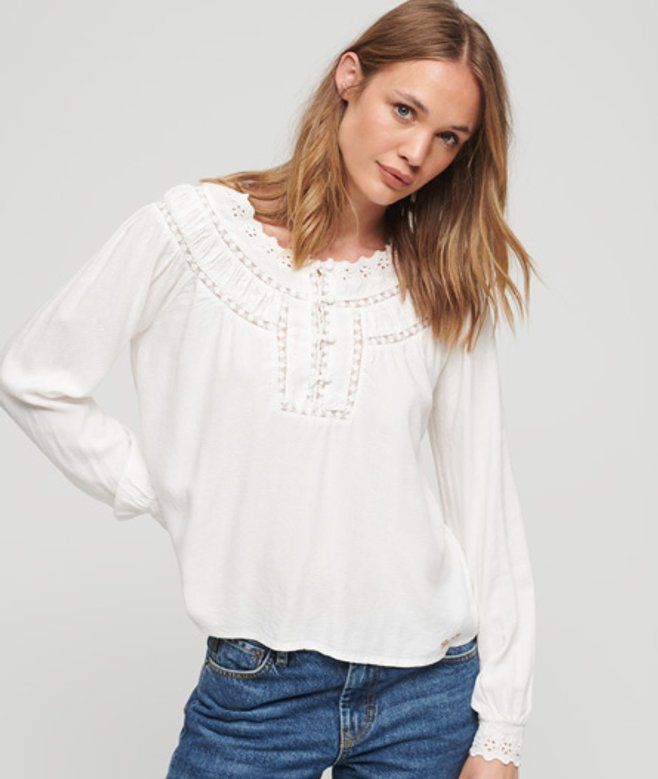 Geweven top met Kant Crème Grootte: 36 afbeelding