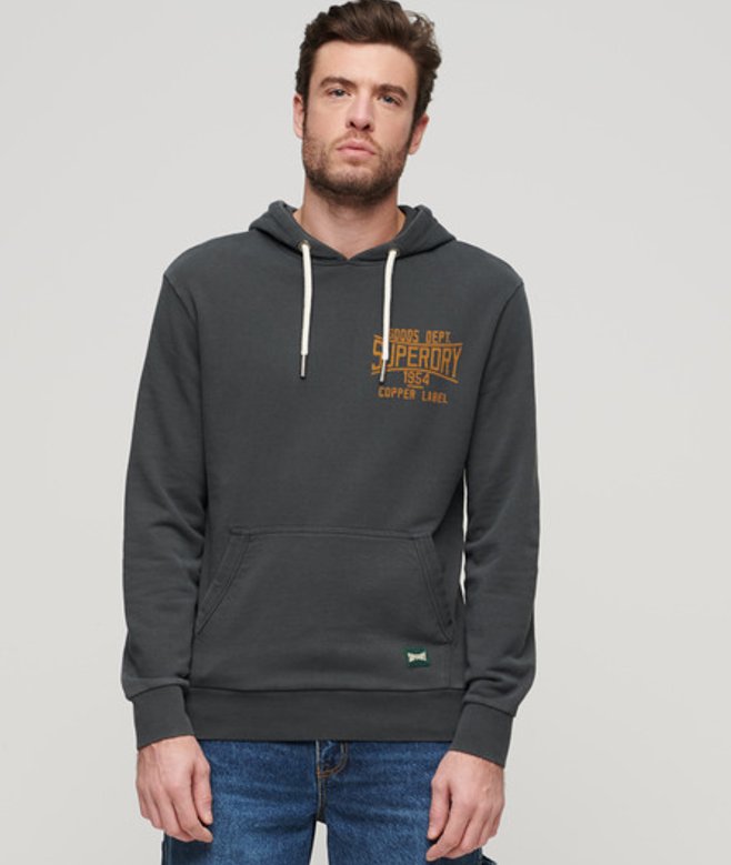 Superdry Hoodie met Koperen Label en Print Zwart