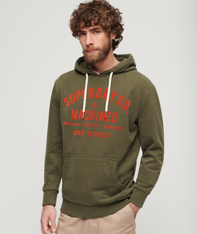 Superdry Workwear Hoodie met Flockprint Groen