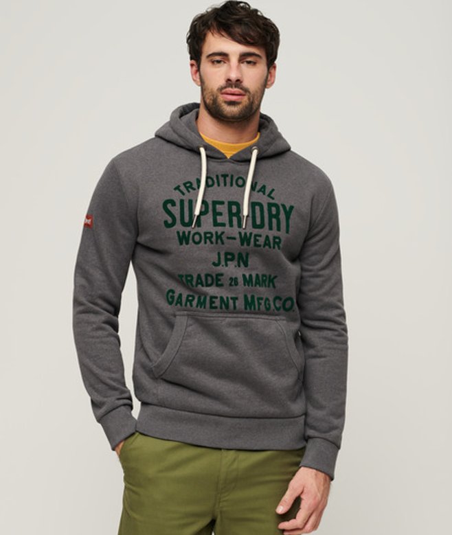 Superdry Workwear Hoodie met Flockprint Grijs