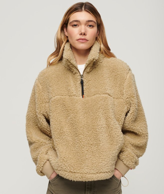 Superdry Superzachte Trui met Halve Rits Beige