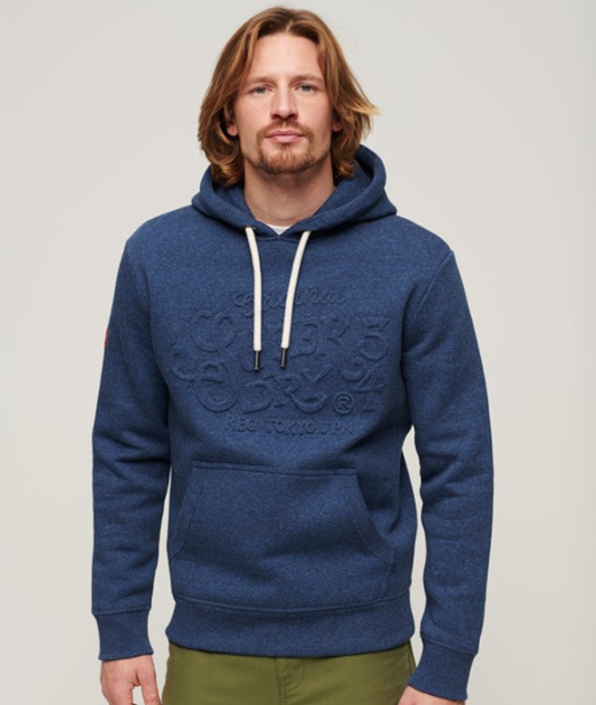 Superdry Archive Hoodie met Grafische Reliëfopdruk Blauw