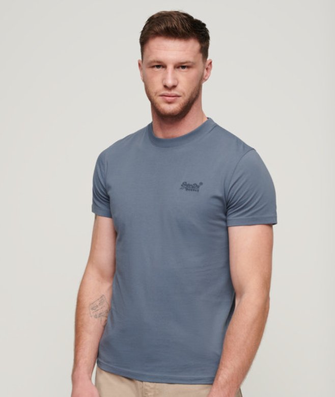Essential T-shirt van Biologisch Katoen met Geborduurd Logo Blauw Grootte: L afbeelding
