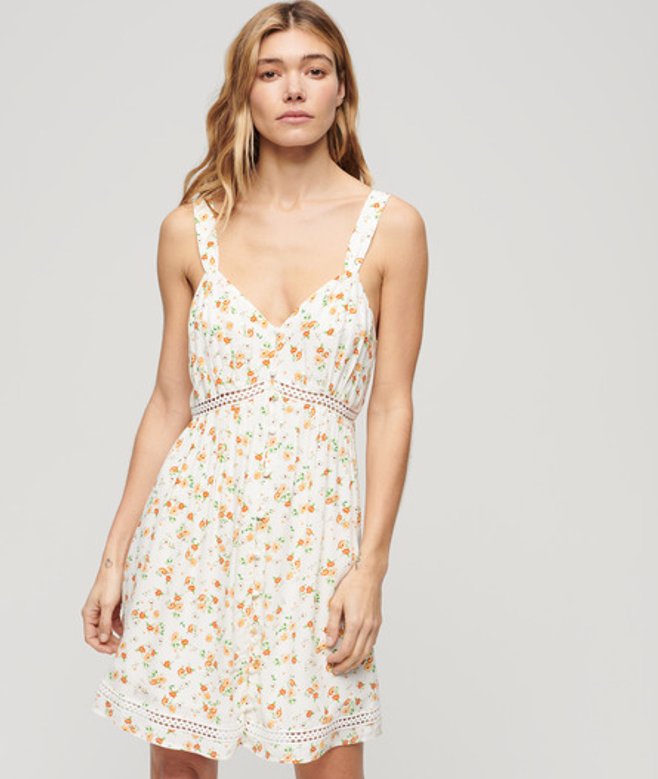 Cami Jurk met V-hals en Kanten Afwerking Wit Grootte: 44 afbeelding