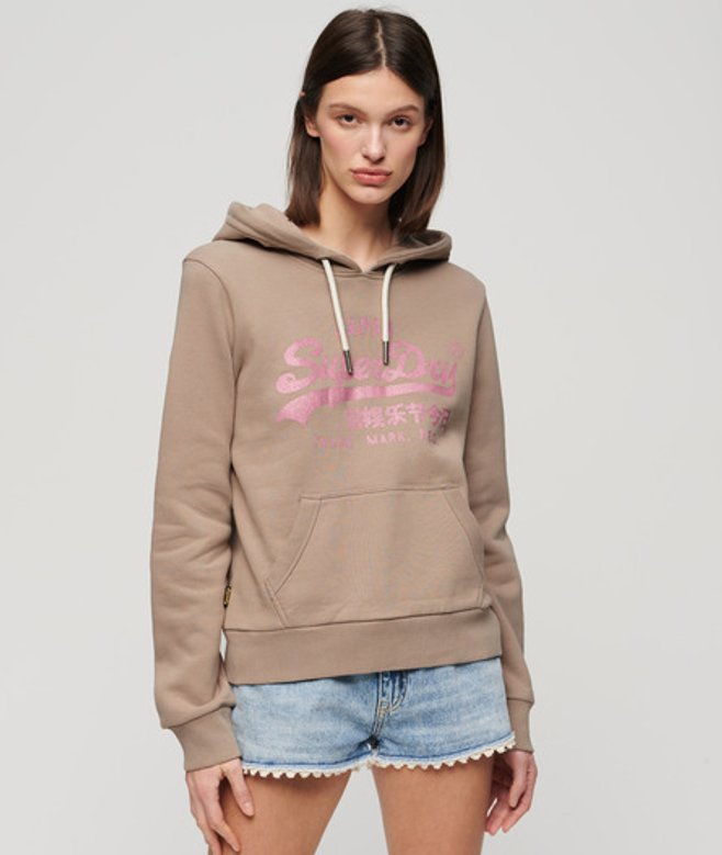 Metallic Hoodie met Vintage Logo en Grafische Print