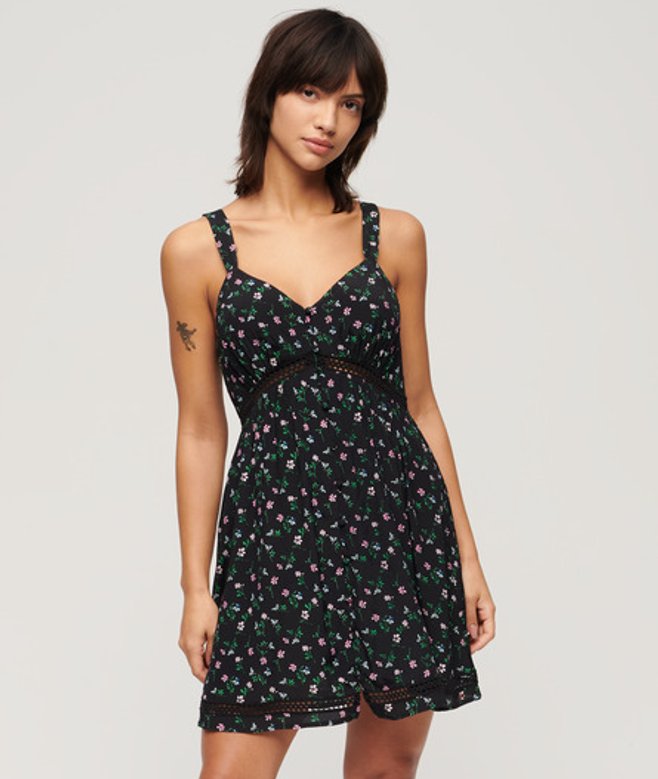 Cami Jurk met V-hals en Kanten Afwerking Zwart Grootte: 40 afbeelding