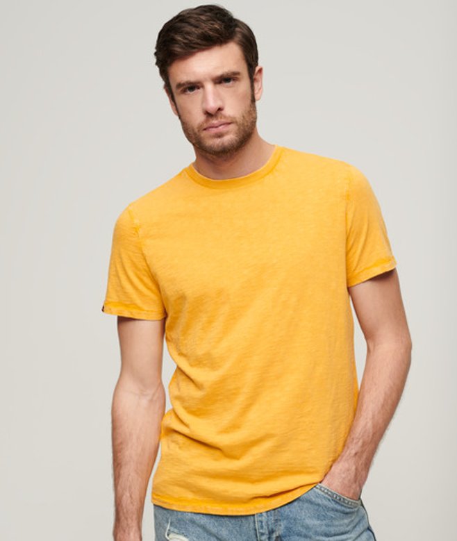 Slub T-shirt met Ronde Hals en Korte Mouwen Geel Grootte: M afbeelding