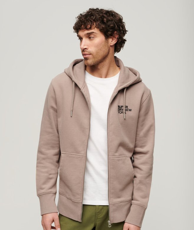 Superdry Luxe Sport Hoodie met Rits en Losse Pasvorm Beige