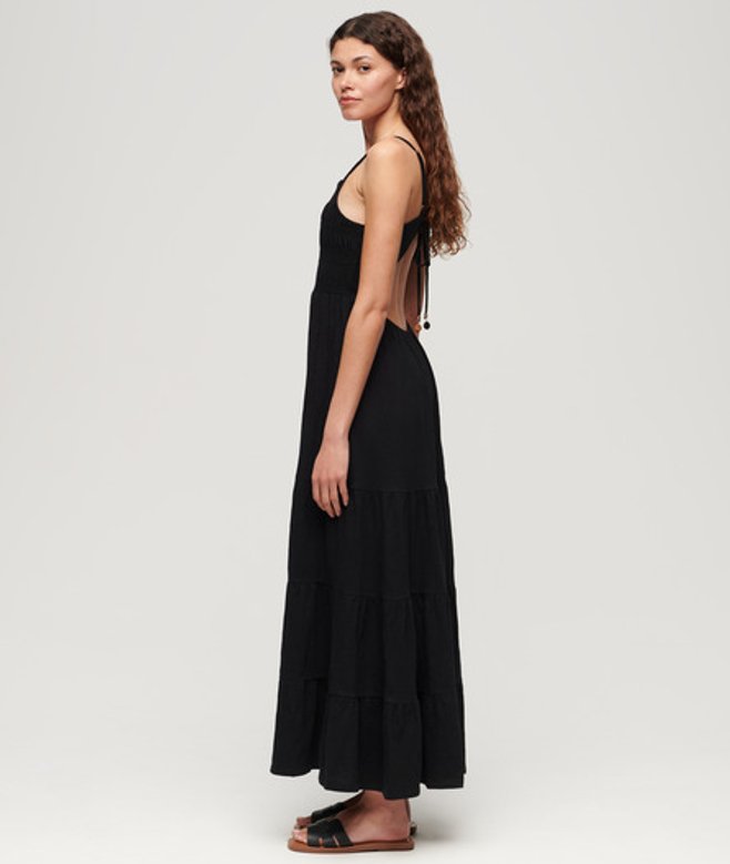 Gesmokte Maxi-cami-jurk Zwart Grootte: 36 afbeelding