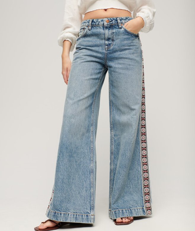 Jeans met Wijde Pijpen en Boho Inzetstukken Blauw Grootte: 30/32 afbeelding