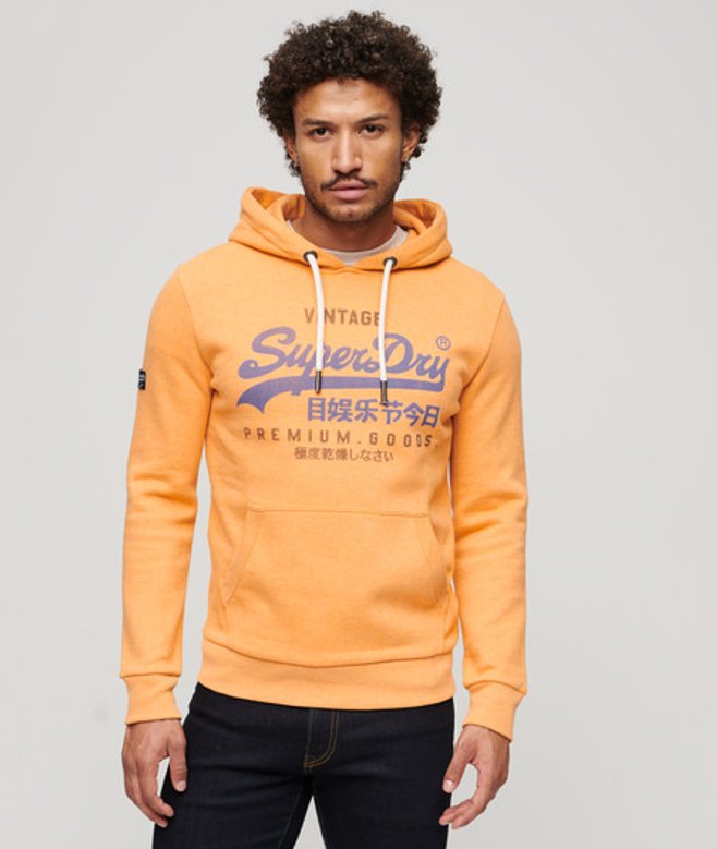 Superdry Premium Goods Hoodie met Vintage Logo en Capuchon Geel